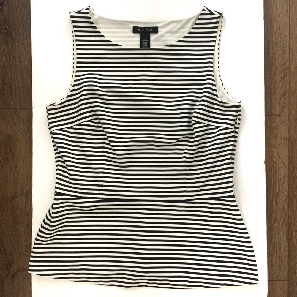 WHBM Women’s White Black Striped Peplum Top
